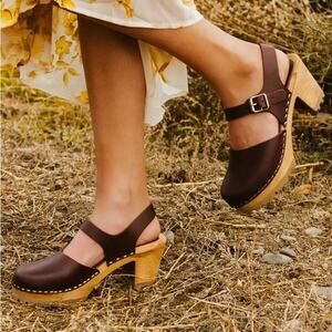 Mia ABBA Fall Clogs Slingback Heels Wine Color Wood Platform Heels sz 10